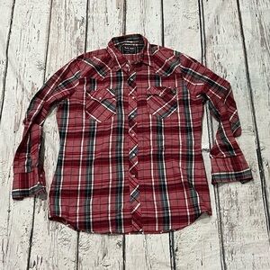 Vintage Border Town Western Pearl Snap Button Down Cowboy Plaid Shirt